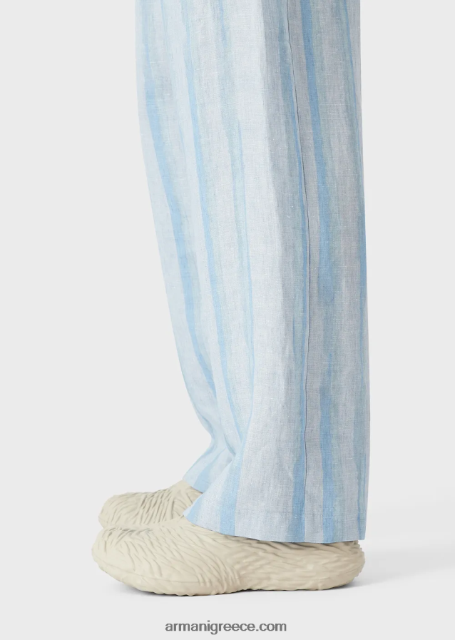 άνδρες Armani Παντελόνι από καθαρό λινό κορδόνι με στάμπα ακουαρέλας 4046R61488 γαλανός