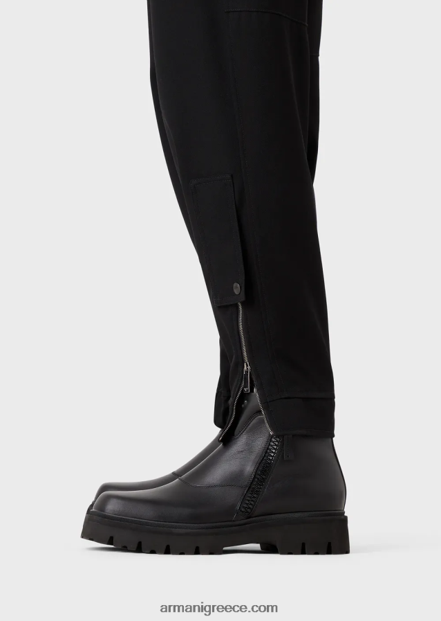 άνδρες Armani παντελόνι με ελαστικές μανσέτες στον αστράγαλο από εξαιρετικά ελαφρύ παρθένο μαλλί 4046R61498 μαύρος