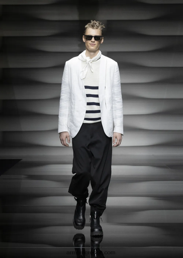 άνδρες Armani παντελόνι με ελαστικές μανσέτες στον αστράγαλο από εξαιρετικά ελαφρύ παρθένο μαλλί 4046R61498 μαύρος