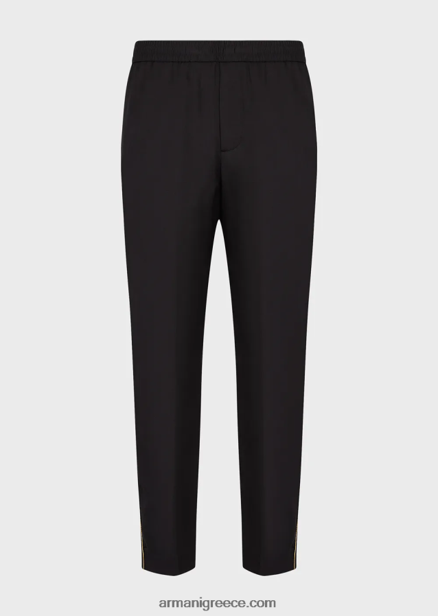 άνδρες Armani Παντελόνι με λάστιχο βισκόζης με χρυσές λεπτομέρειες 4046R61499 μαύρος