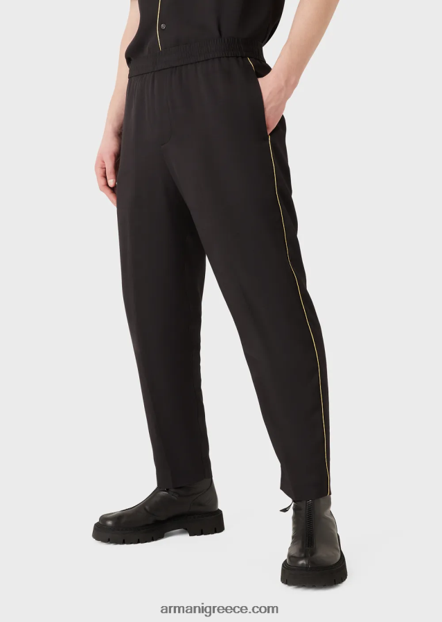 άνδρες Armani Παντελόνι με λάστιχο βισκόζης με χρυσές λεπτομέρειες 4046R61499 μαύρος