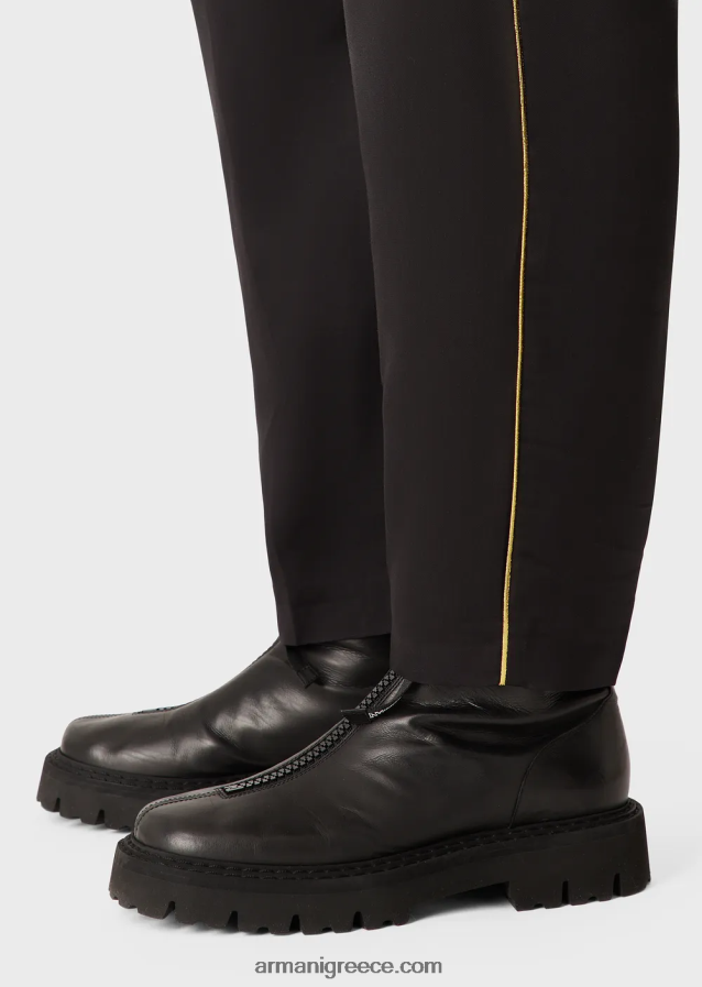 άνδρες Armani Παντελόνι με λάστιχο βισκόζης με χρυσές λεπτομέρειες 4046R61499 μαύρος