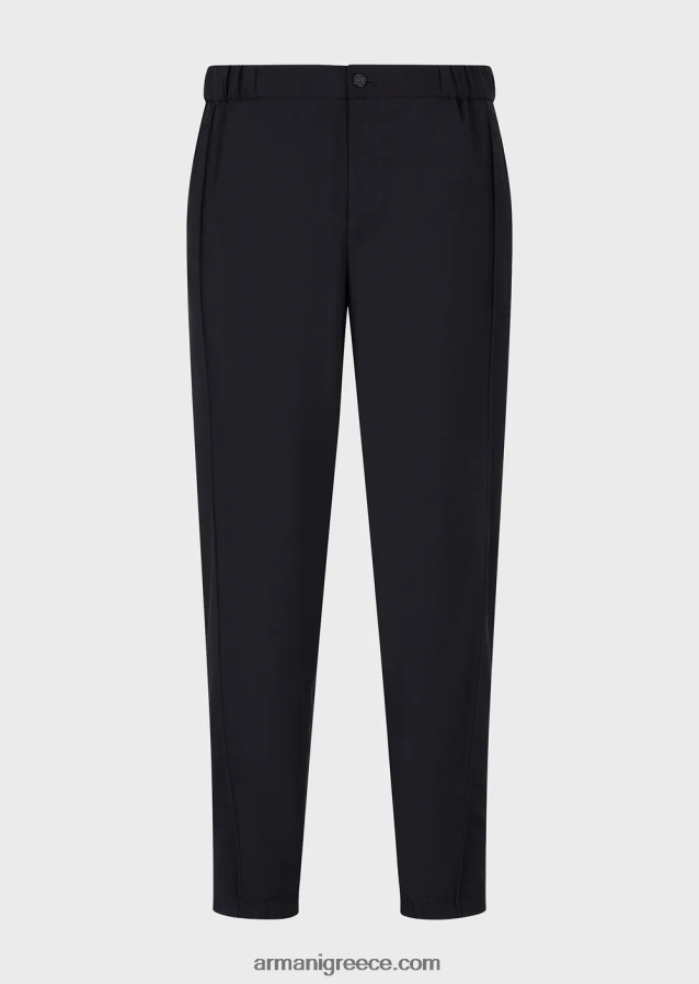 άνδρες Armani παντελόνι από φυσικό ελαστικό καμβά με ελαστικές μανσέτες 4046R61501 ναυτικό μπλε