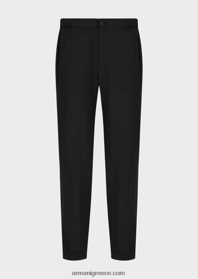 άνδρες Armani παντελόνι από φυσικό ελαστικό καμβά με ελαστικές μανσέτες 4046R61502 μαύρος