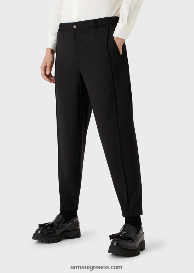 άνδρες Armani παντελόνι από φυσικό ελαστικό καμβά με ελαστικές μανσέτες 4046R61502 μαύρος