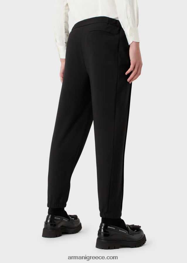 άνδρες Armani παντελόνι από φυσικό ελαστικό καμβά με ελαστικές μανσέτες 4046R61502 μαύρος