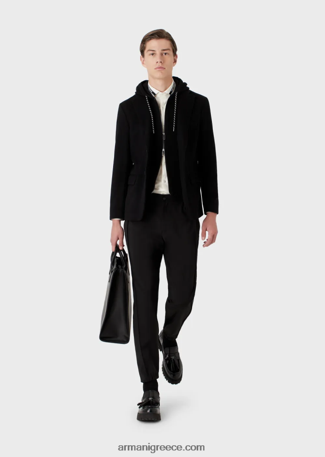 άνδρες Armani παντελόνι από φυσικό ελαστικό καμβά με ελαστικές μανσέτες 4046R61502 μαύρος