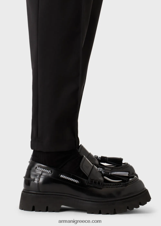 άνδρες Armani παντελόνι από φυσικό ελαστικό καμβά με ελαστικές μανσέτες 4046R61502 μαύρος