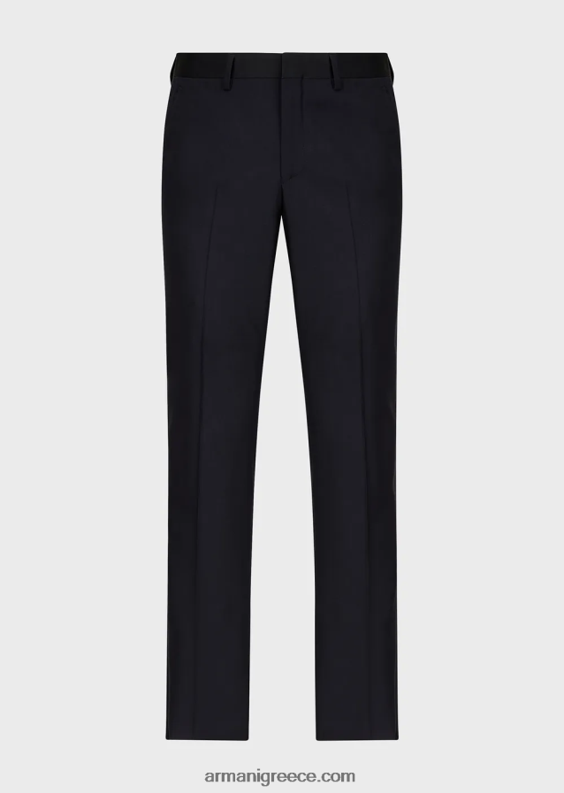 άνδρες Armani πενιέ παντελόνι από παρθένο μαλλί 4046R61512 ναυτικό μπλε