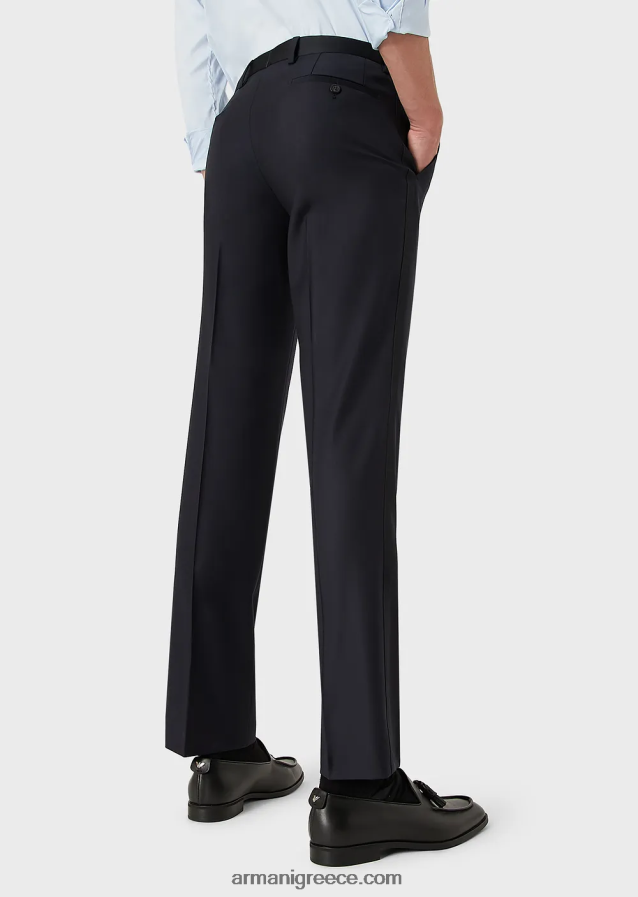 άνδρες Armani πενιέ παντελόνι από παρθένο μαλλί 4046R61512 ναυτικό μπλε