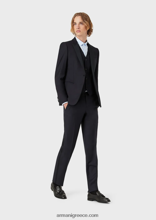 άνδρες Armani πενιέ παντελόνι από παρθένο μαλλί 4046R61512 ναυτικό μπλε