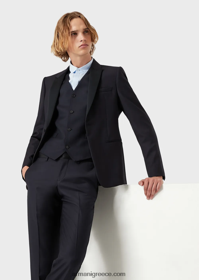 άνδρες Armani πενιέ παντελόνι από παρθένο μαλλί 4046R61512 ναυτικό μπλε