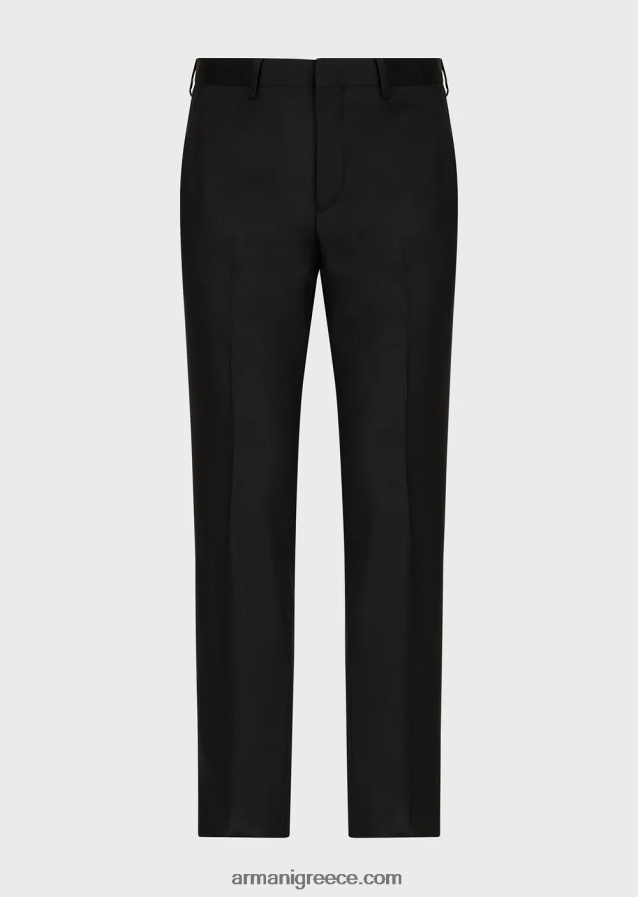 άνδρες Armani πενιέ παντελόνι από παρθένο μαλλί 4046R61513 μαύρος