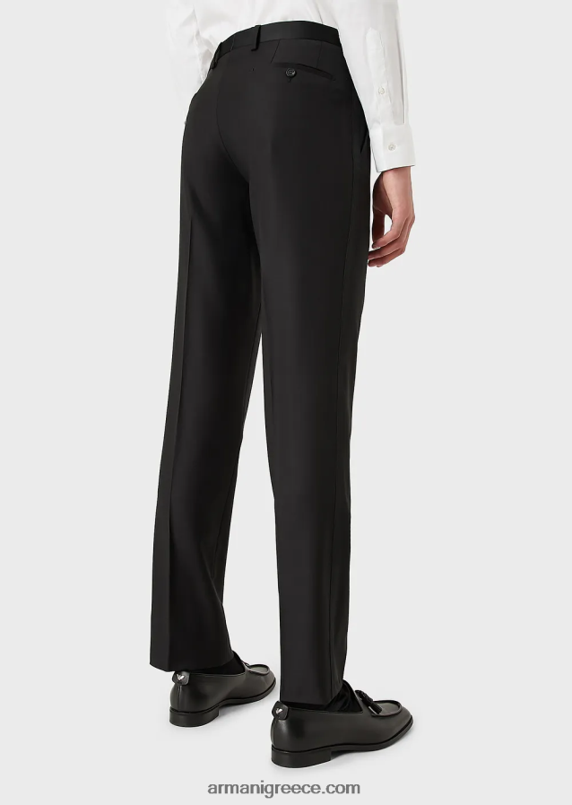 άνδρες Armani πενιέ παντελόνι από παρθένο μαλλί 4046R61513 μαύρος