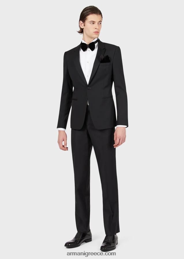 άνδρες Armani πενιέ παντελόνι από παρθένο μαλλί 4046R61513 μαύρος