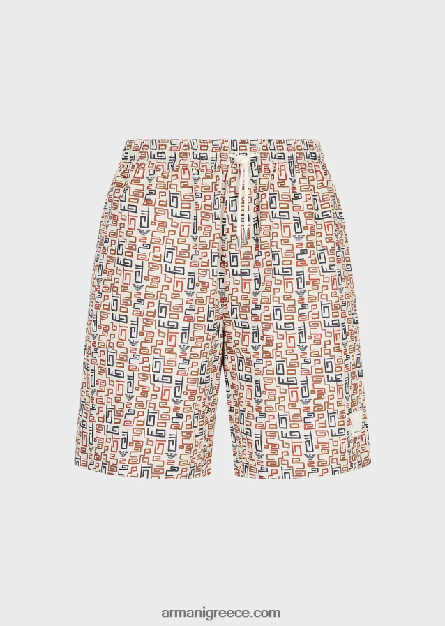 άνδρες Armani Βιώσιμη συλλογή, οργανικό σορτς με κορδόνια περίσφιξης με στάμπα σε όλο το μήκος 4046R61518 πρότυπο
