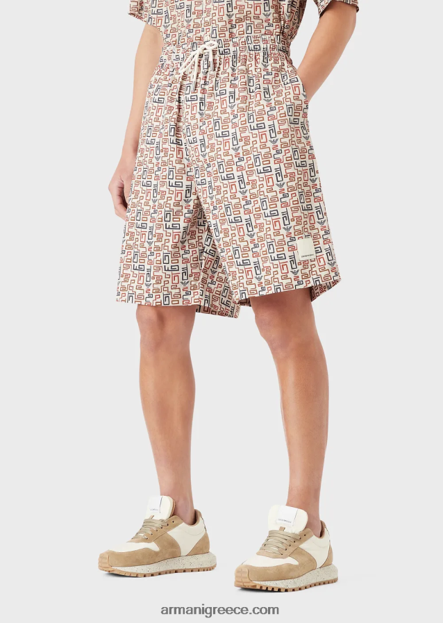 άνδρες Armani Βιώσιμη συλλογή, οργανικό σορτς με κορδόνια περίσφιξης με στάμπα σε όλο το μήκος 4046R61518 πρότυπο