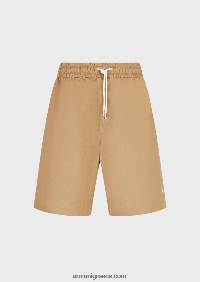 άνδρες Armani Σορτς σανίδας με κορδόνια περίσφιξης με οργανική συλλογή βιώσιμης συλλογής 4046R61520 καμήλα