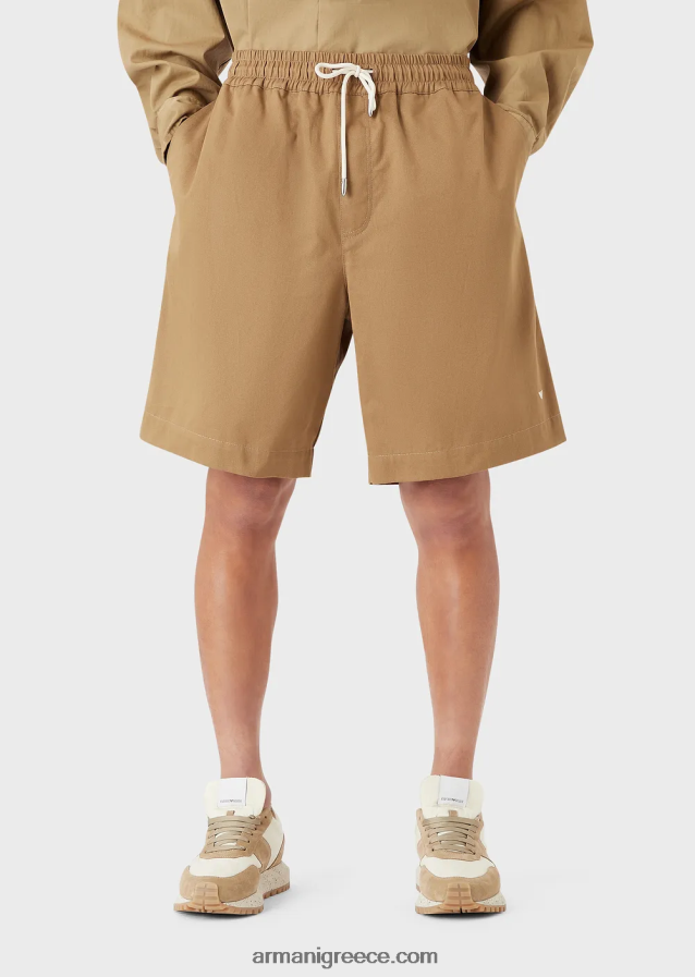 άνδρες Armani Σορτς σανίδας με κορδόνια περίσφιξης με οργανική συλλογή βιώσιμης συλλογής 4046R61520 καμήλα
