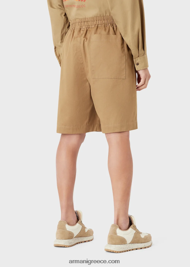 άνδρες Armani Σορτς σανίδας με κορδόνια περίσφιξης με οργανική συλλογή βιώσιμης συλλογής 4046R61520 καμήλα