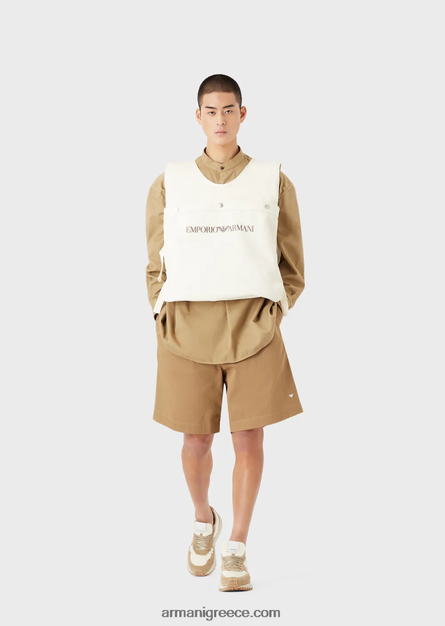 άνδρες Armani Σορτς σανίδας με κορδόνια περίσφιξης με οργανική συλλογή βιώσιμης συλλογής 4046R61520 καμήλα