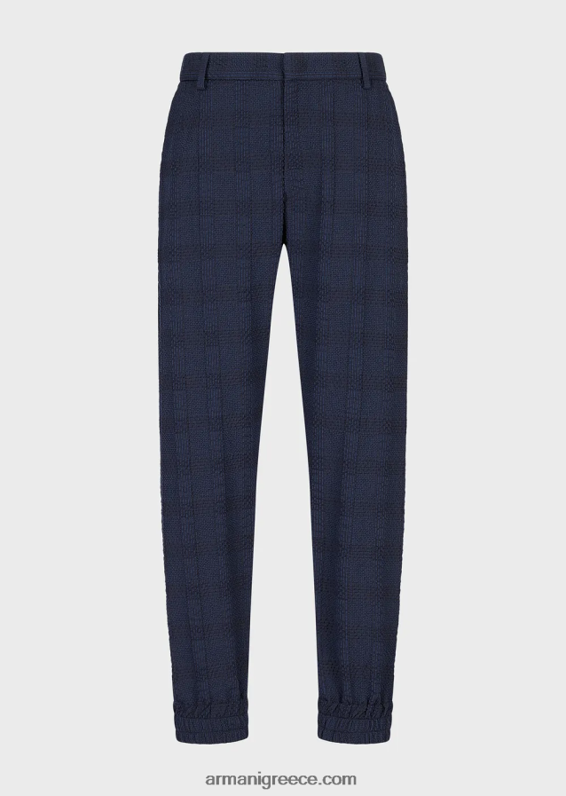 άνδρες Armani Τρισδιάστατο μάλλινο παντελόνι με εφέ Prince of Wales με ελαστικές μανσέτες στον αστράγαλο 4046R61369