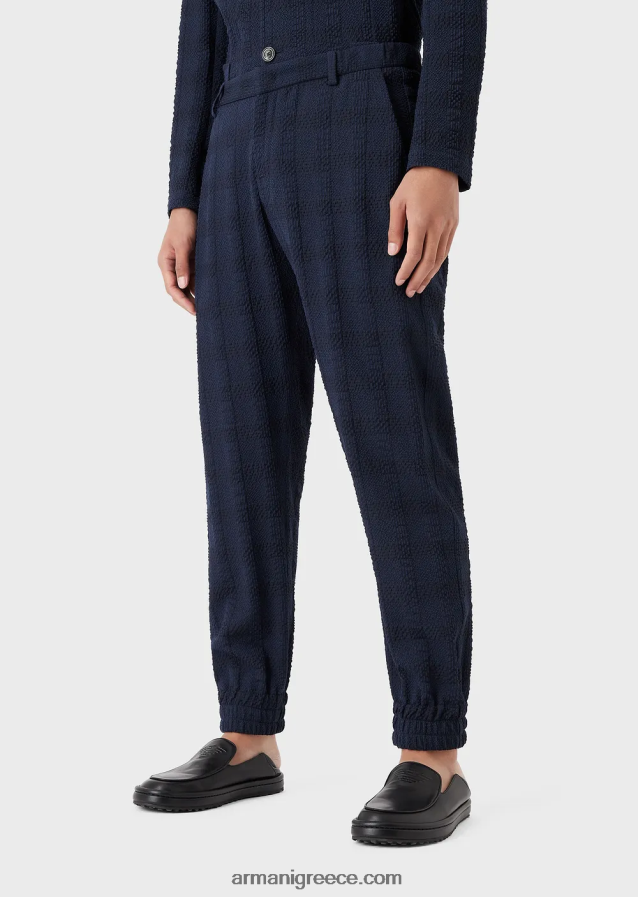 άνδρες Armani Τρισδιάστατο μάλλινο παντελόνι με εφέ Prince of Wales με ελαστικές μανσέτες στον αστράγαλο 4046R61369