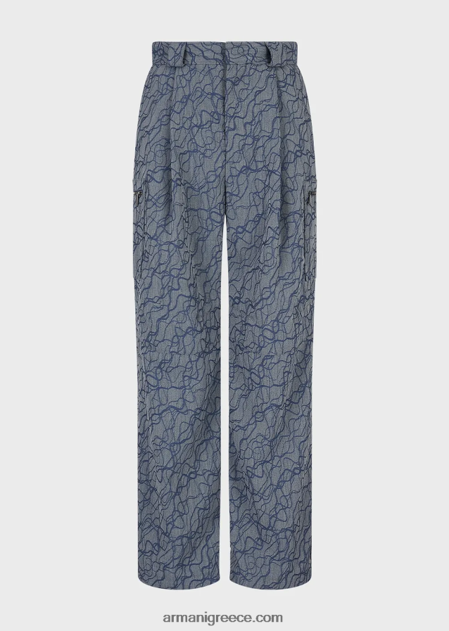 άνδρες Armani παντελόνι cargo με μοτίβο ζακάρ μάλλινο κρεπ 4046R61455 πρότυπο