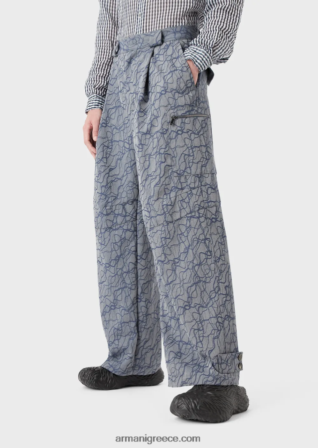 άνδρες Armani παντελόνι cargo με μοτίβο ζακάρ μάλλινο κρεπ 4046R61455 πρότυπο