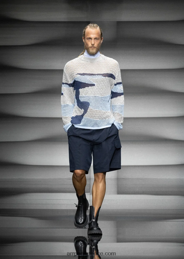 άνδρες Armani Σορτς cargo με κορδόνι pima ποπλίνα 4046R61478 ανοιχτό γκρι