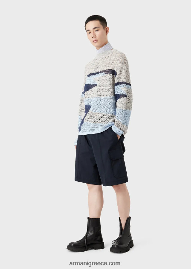 άνδρες Armani Σορτς cargo με κορδόνι pima ποπλίνα 4046R61479 ναυτικό μπλε