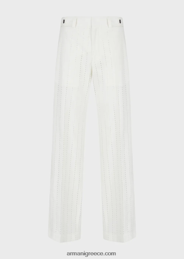 άνδρες Armani ριγέ διάτρητα λινά chino 4046R61457 άσπρο