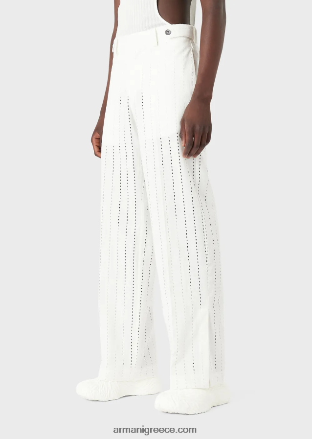 άνδρες Armani ριγέ διάτρητα λινά chino 4046R61457 άσπρο