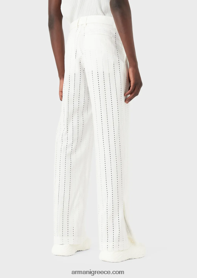 άνδρες Armani ριγέ διάτρητα λινά chino 4046R61457 άσπρο