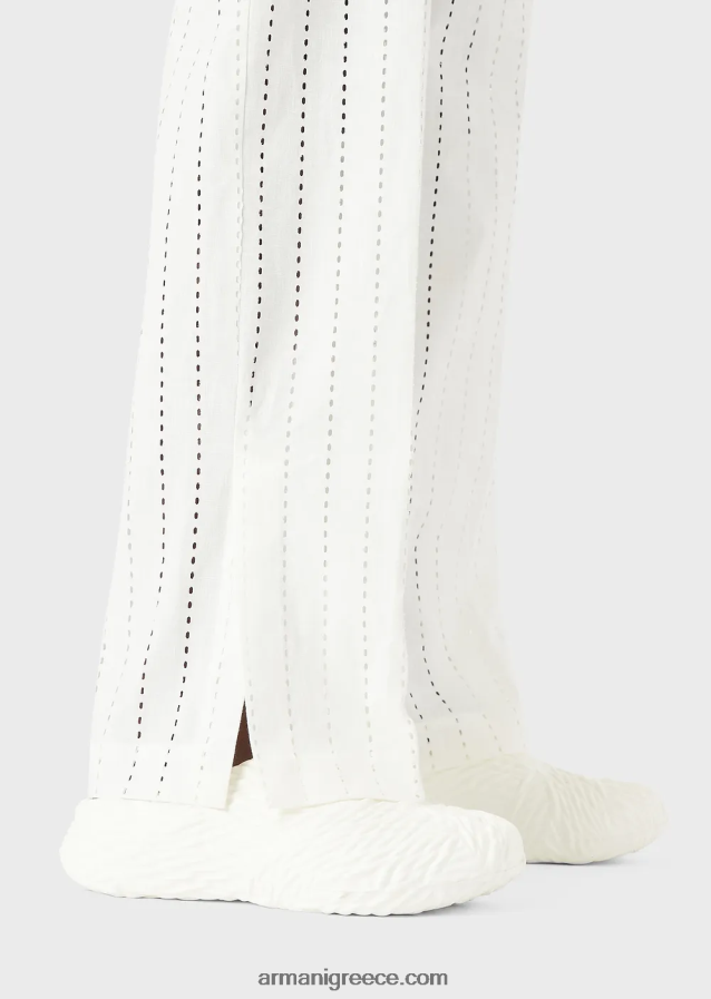 άνδρες Armani ριγέ διάτρητα λινά chino 4046R61457 άσπρο