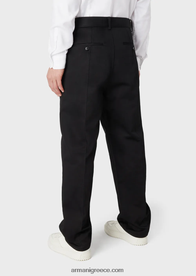 άνδρες Armani βαμβακοσατινέ chino με ραβδώσεις 4046R61481 μαύρος