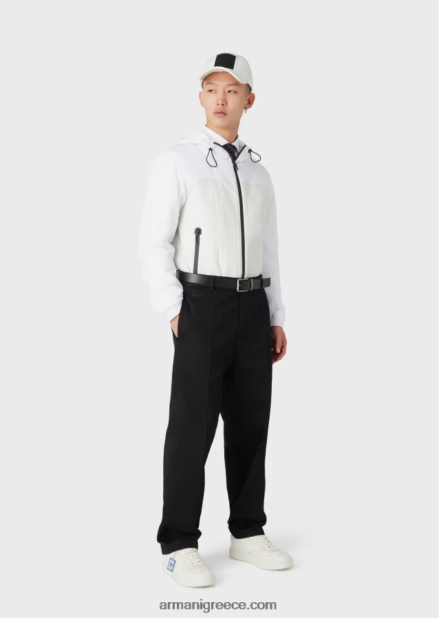 άνδρες Armani βαμβακοσατινέ chino με ραβδώσεις 4046R61481 μαύρος