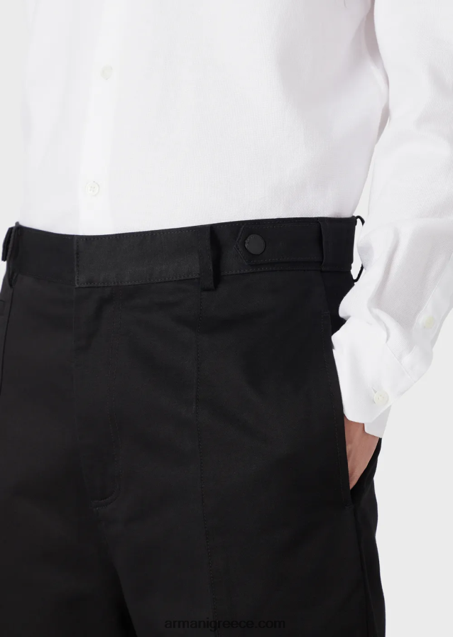 άνδρες Armani βαμβακοσατινέ chino με ραβδώσεις 4046R61481 μαύρος