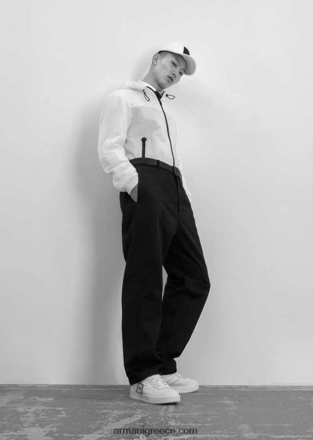 άνδρες Armani βαμβακοσατινέ chino με ραβδώσεις 4046R61481 μαύρος