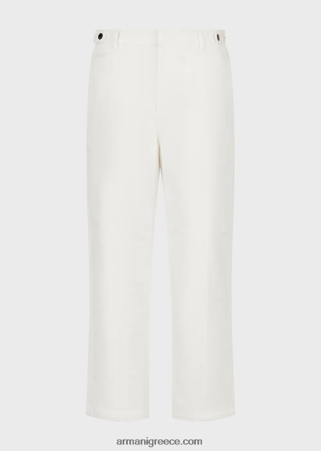 άνδρες Armani βαμβακοσατινέ chino με ραβδώσεις 4046R61482 άσπρο