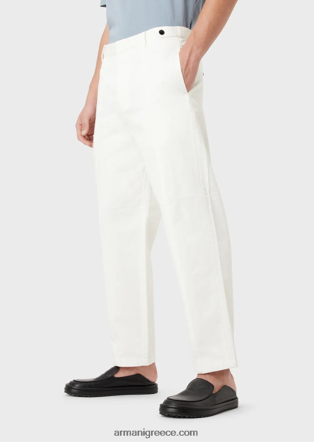 άνδρες Armani βαμβακοσατινέ chino με ραβδώσεις 4046R61482 άσπρο