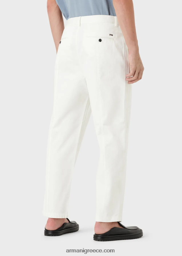 άνδρες Armani βαμβακοσατινέ chino με ραβδώσεις 4046R61482 άσπρο