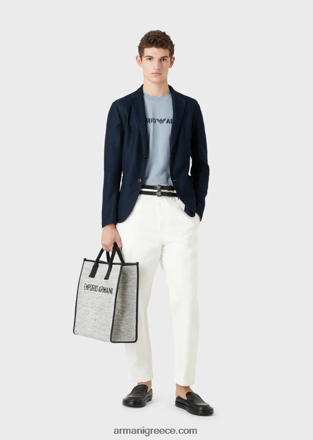 άνδρες Armani βαμβακοσατινέ chino με ραβδώσεις 4046R61482 άσπρο