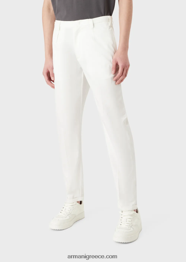 άνδρες Armani ελαφριά σατέν chino με μείγμα lyocell 4046R61495 άσπρο