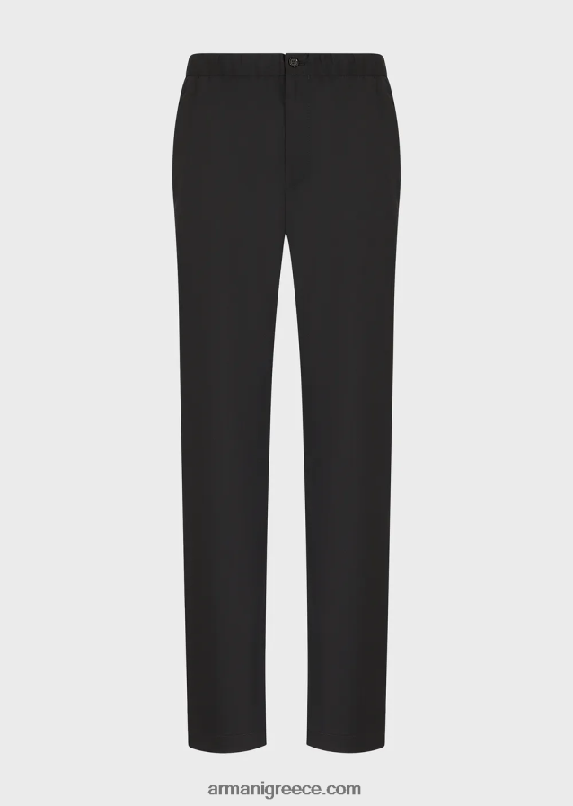 άνδρες Armani chinos με ελαστική μέση από εξαιρετικά ελαφρύ παρθένο μαλλί 4046R61448 μαύρος