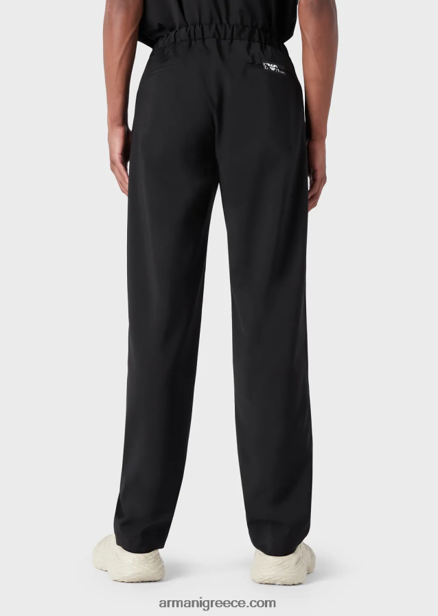 άνδρες Armani chinos με ελαστική μέση από εξαιρετικά ελαφρύ παρθένο μαλλί 4046R61448 μαύρος