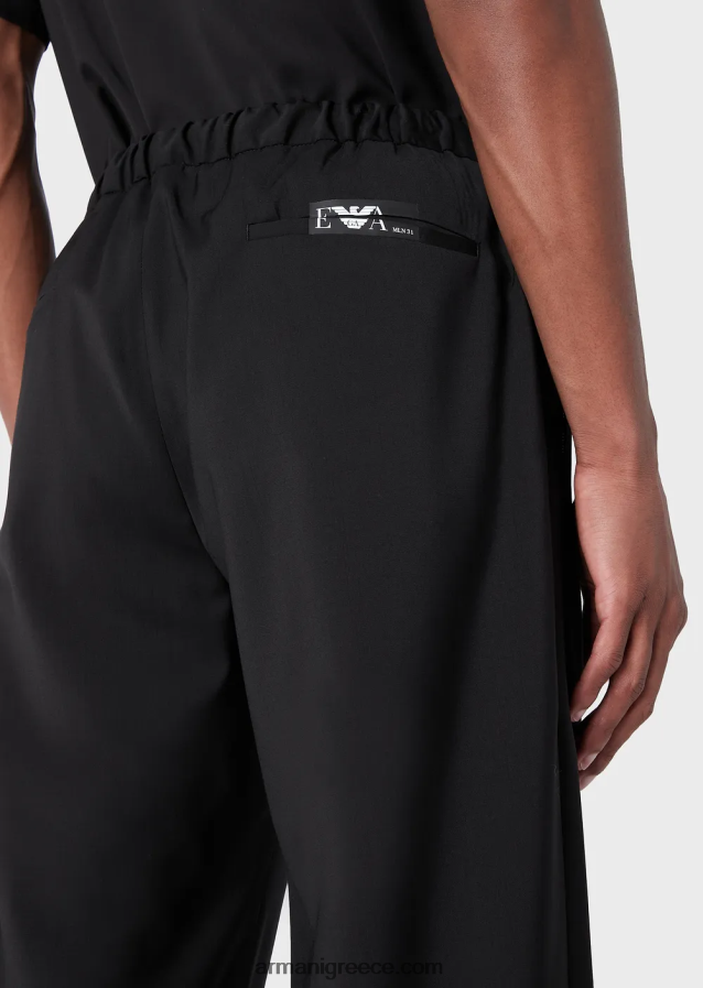 άνδρες Armani chinos με ελαστική μέση από εξαιρετικά ελαφρύ παρθένο μαλλί 4046R61448 μαύρος