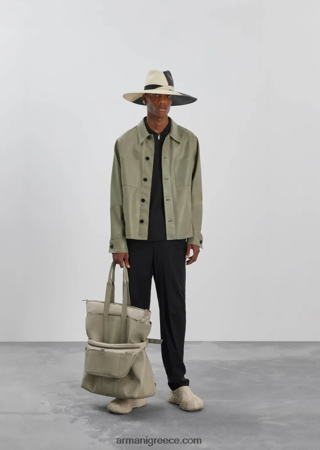 άνδρες Armani chinos με ελαστική μέση από εξαιρετικά ελαφρύ παρθένο μαλλί 4046R61448 μαύρος