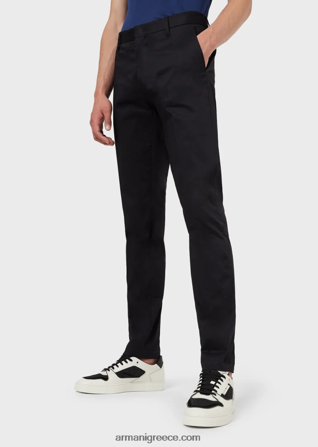 άνδρες Armani τεντωμένα βαμβακερά chinos 4046R61505 ναυτικό μπλε
