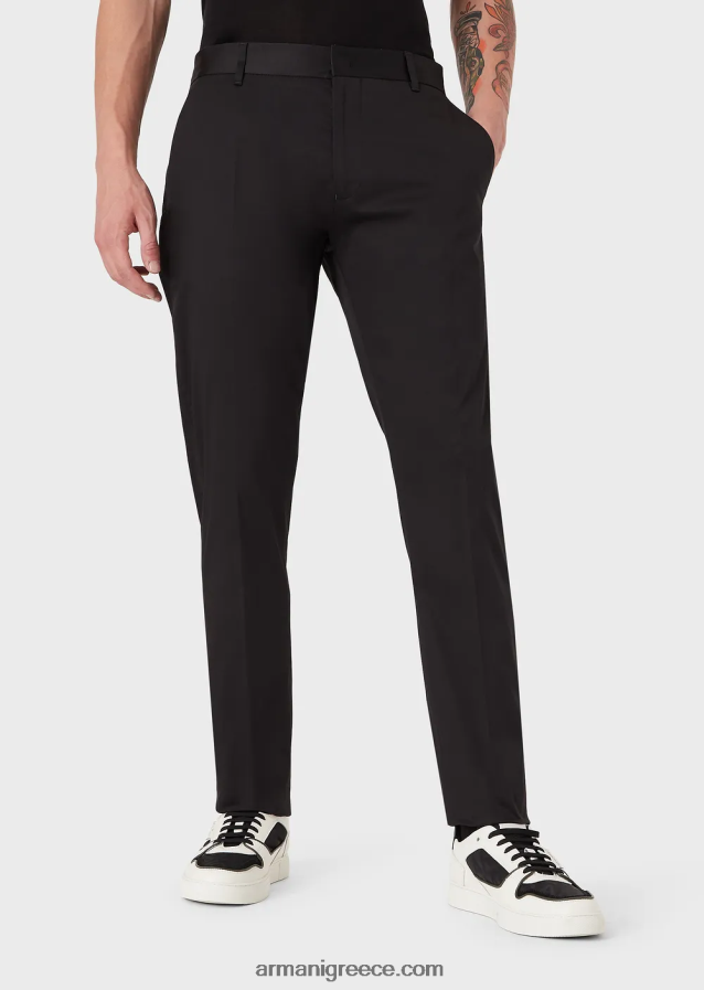 άνδρες Armani τεντωμένα βαμβακερά chinos 4046R61506 μαύρος
